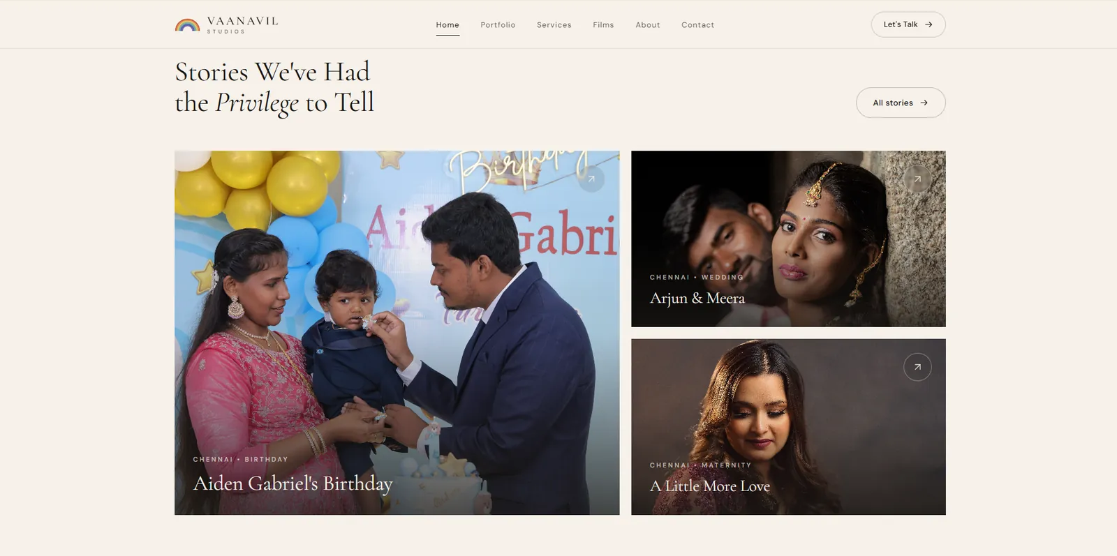 Vaanavil Studios website preview
